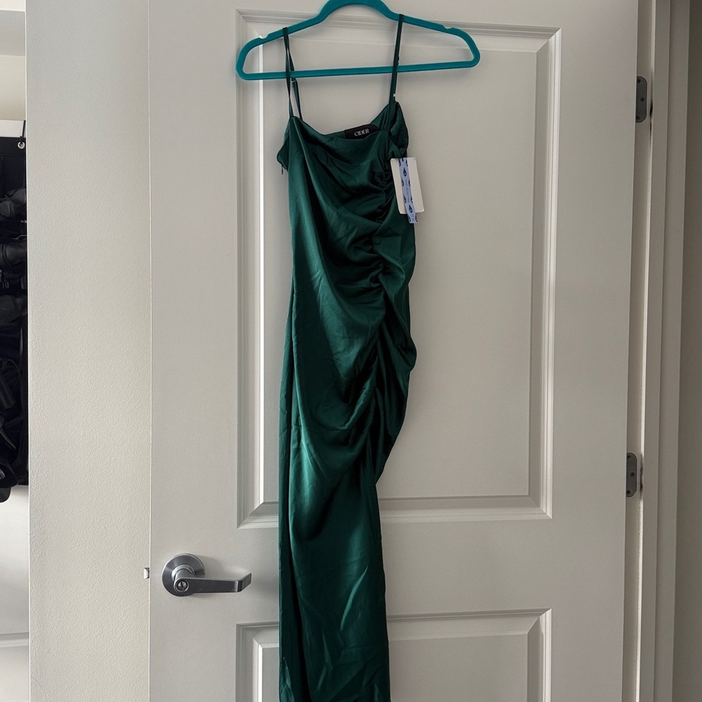 Cider Green Ruched Maxi Slip Dress